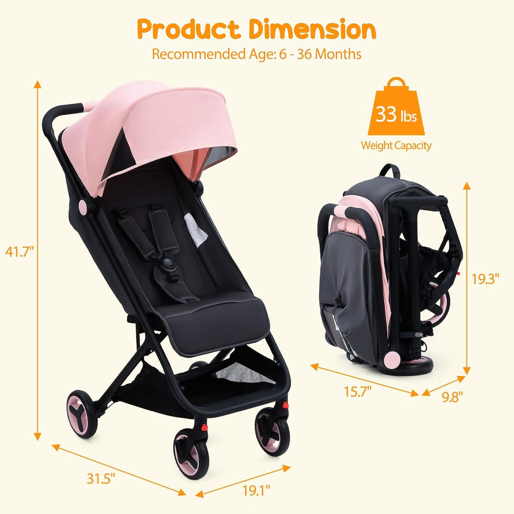 Garveelif Lightweigh Strolle fo Newborn Compac Bab Strolle fo Airplan wit 5-Poin Harness Storag Basket Trave Strolle fo Toddler Infan Strolle fo Newbor wit One-Han Fold