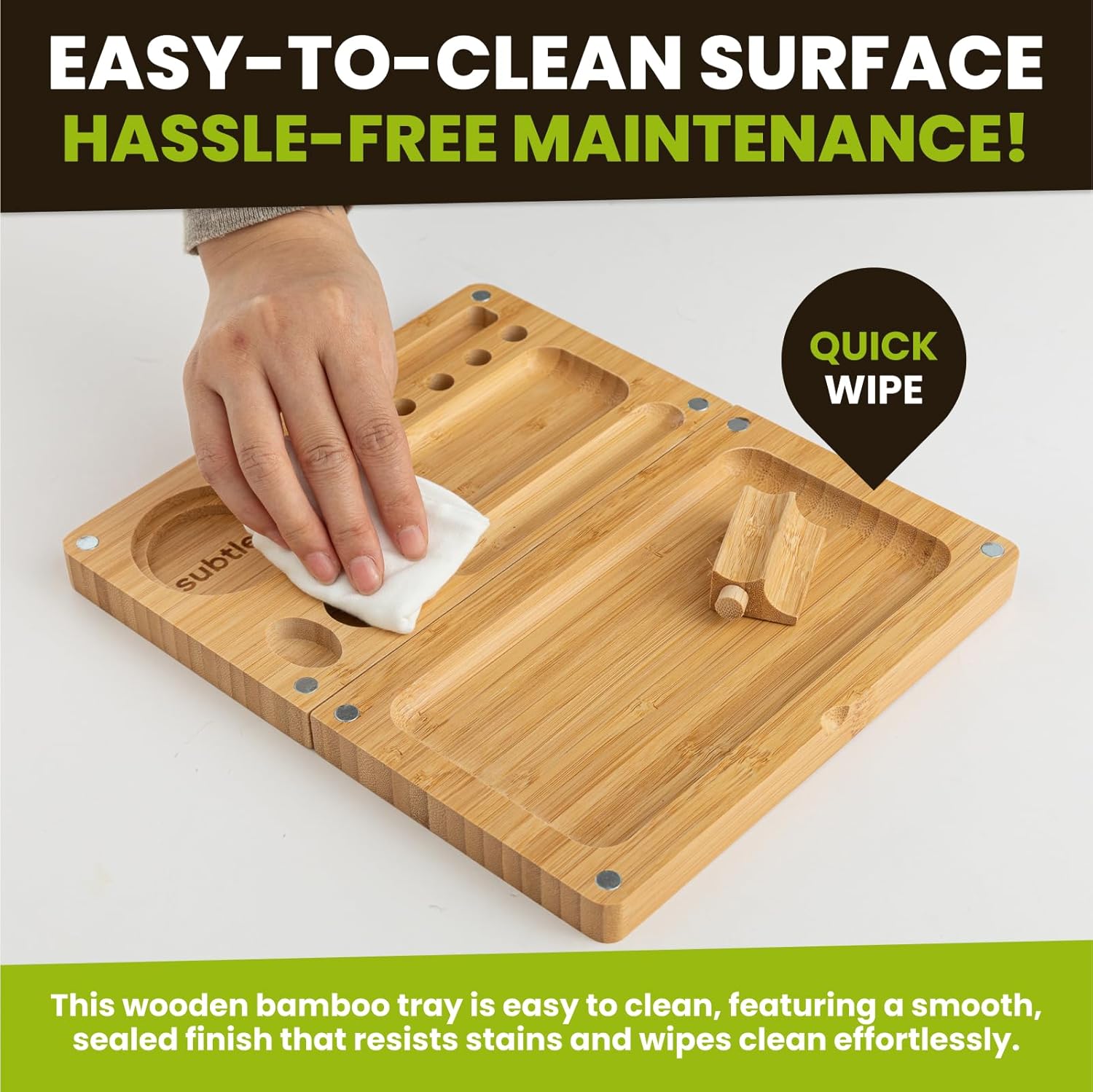Foldable Bamboo Tray with Magnetic Lid - Durable, Easy to Clean - Portable, Perfect for Home Storage or Travel, Decorative-Tray - Gifts for Him - 8.5inch x 5inch