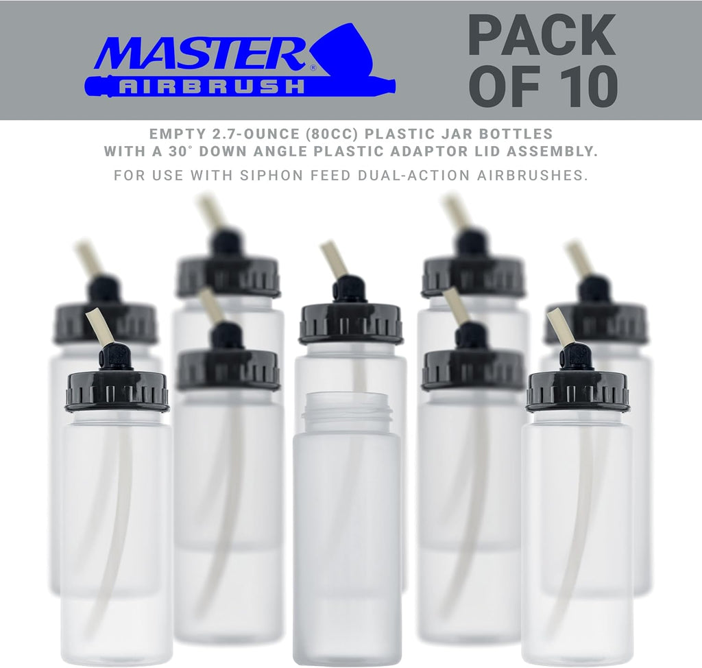 Maste Airbrus (Pac o 1 TB-00 Empt 2.7-Ounc (80cc Plasti Ja Bottle wit 30 Dow Angl Adapto Li Assembl Fit Dual-Actio Sipho Fee Airbrushes Us wit Master Badge Paasch Iwata