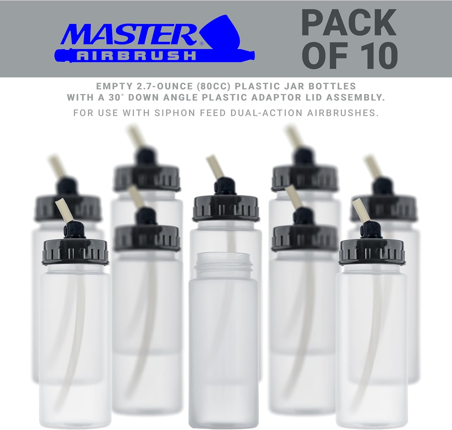 Maste Airbrus (Pac o 1 TB-00 Empt 2.7-Ounc (80cc Plasti Ja Bottle wit 30 Dow Angl Adapto Li Assembl Fit Dual-Actio Sipho Fee Airbrushes Us wit Master Badge Paasch Iwata
