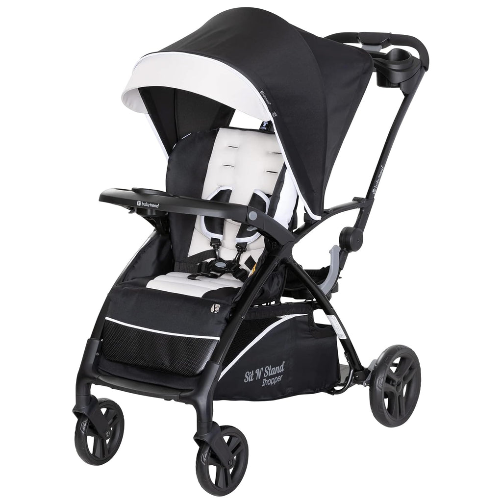 Baby Trend Sit N' Stand 5-in-1 Collapsible Shopper Stroller with Canopy, Visor, Extendable Storage Basket, Phone Tray, and 2 Cup Holders, Modern Khaki