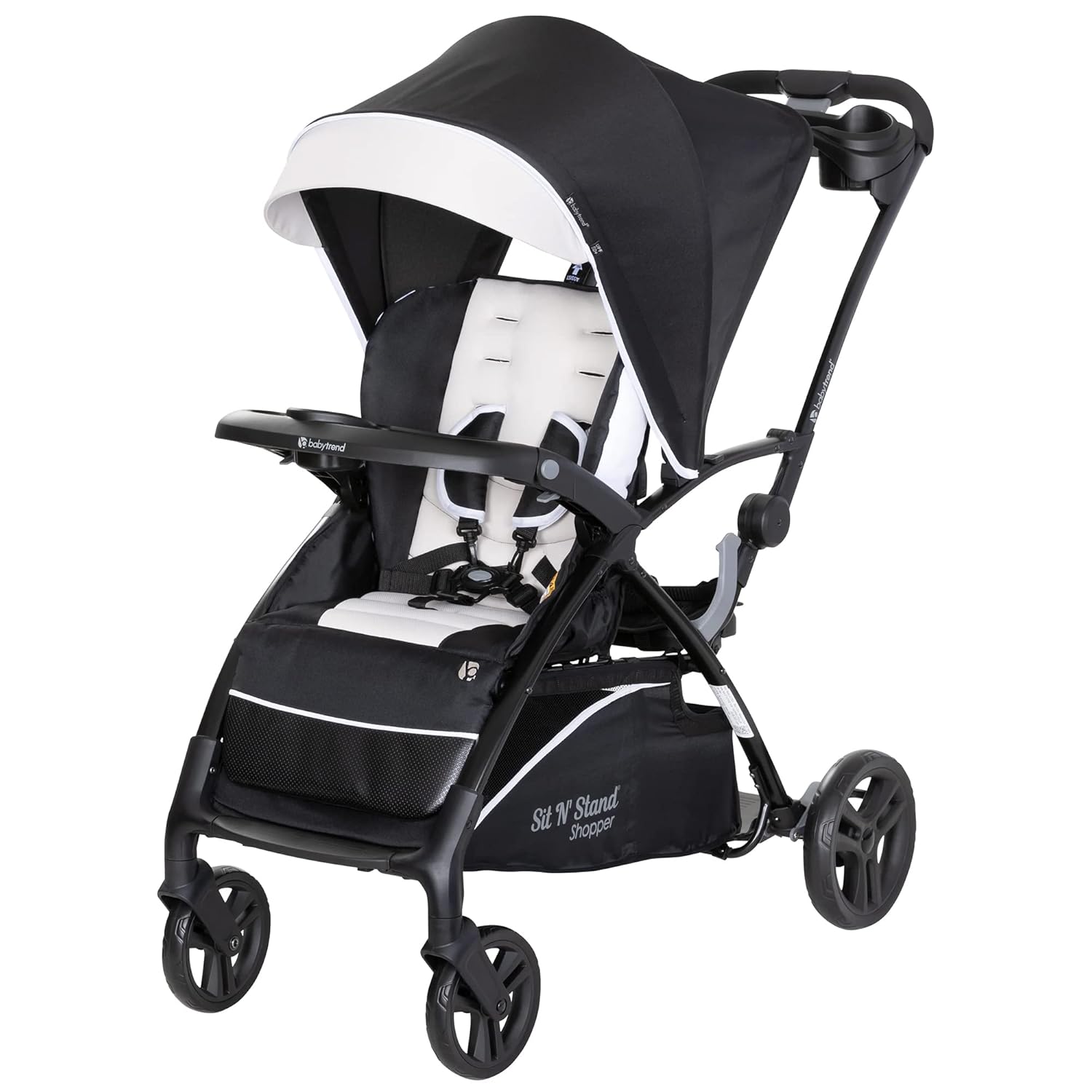 Baby Trend Sit N' Stand 5-in-1 Collapsible Shopper Stroller with Canopy, Visor, Extendable Storage Basket, Phone Tray, and 2 Cup Holders, Modern Khaki