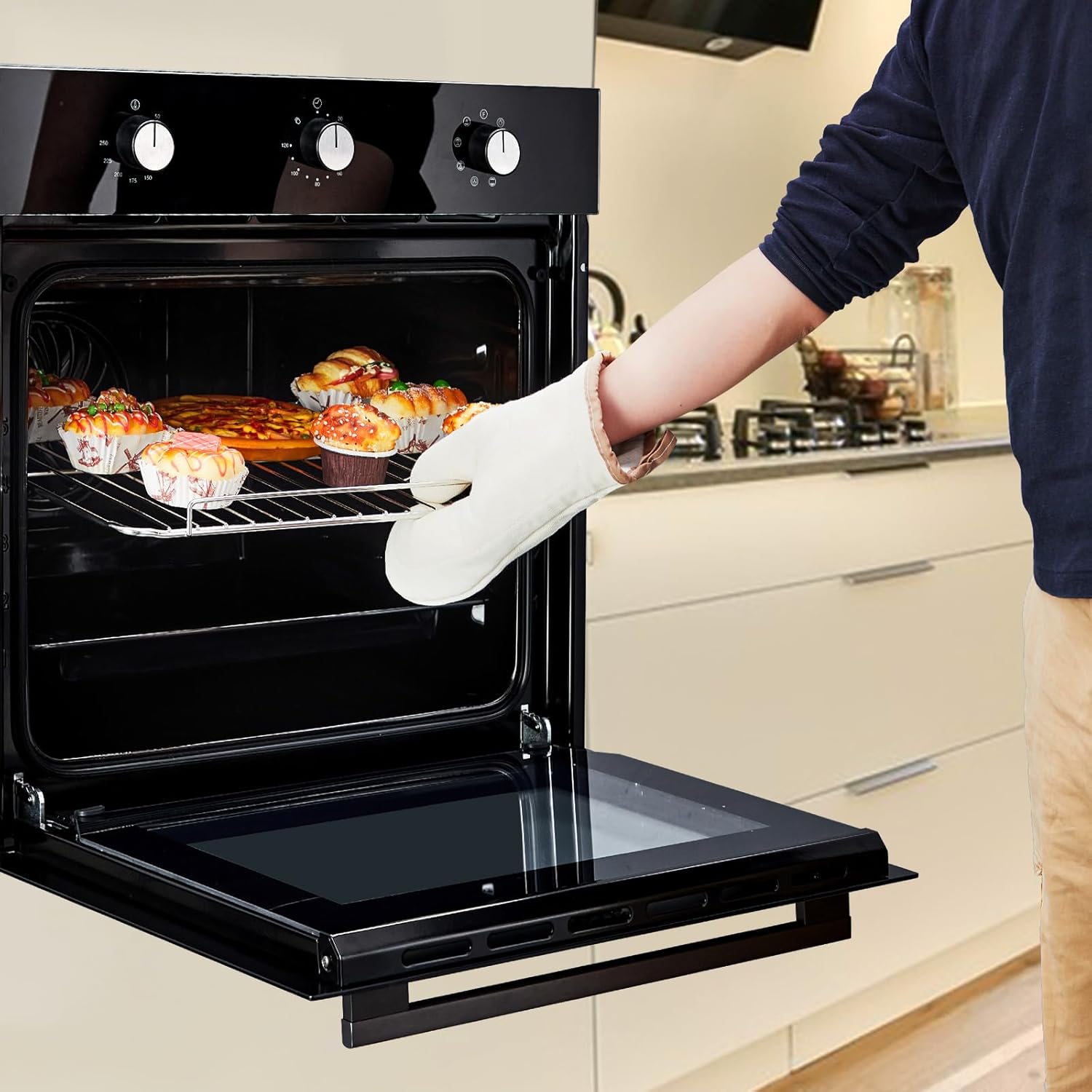 GarveeHom 24inc Singl Wal Oven 2. Cu.F Built-i Electri Singl Wal Oven wit Mechanica Knobs Double-Layere Glas Door Cookin Functions 3000 240 Idea fo Kitche Oven