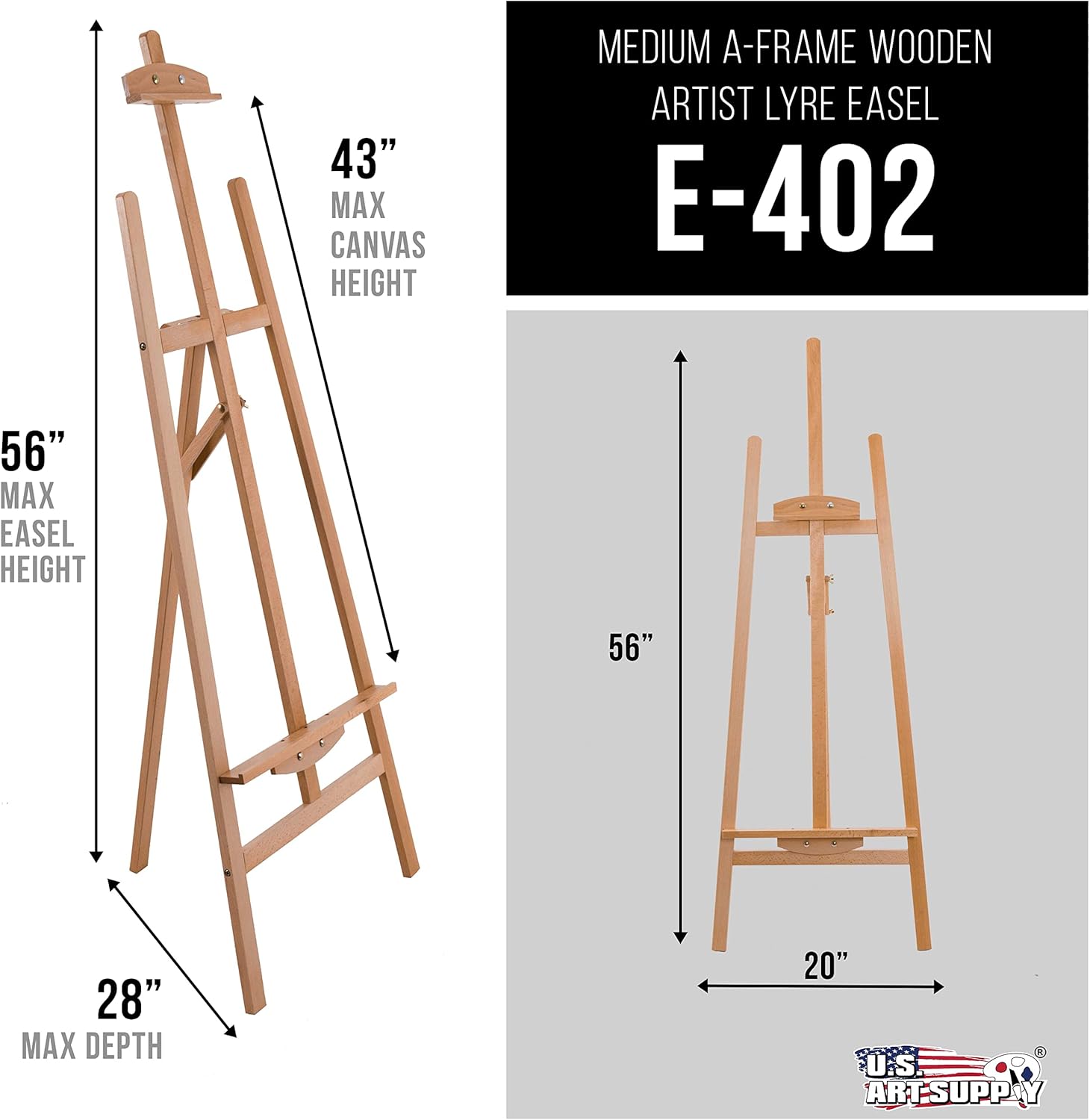 U.S Ar Suppl 56inc Hig Mediu A-Fram Woo Easel Lyr Styl Studi Ease Woode Artist Floo Stand Sturd Beechwood Adjustabl Heigh t 43inc Canva Painting Drawing Sig Displa Holder