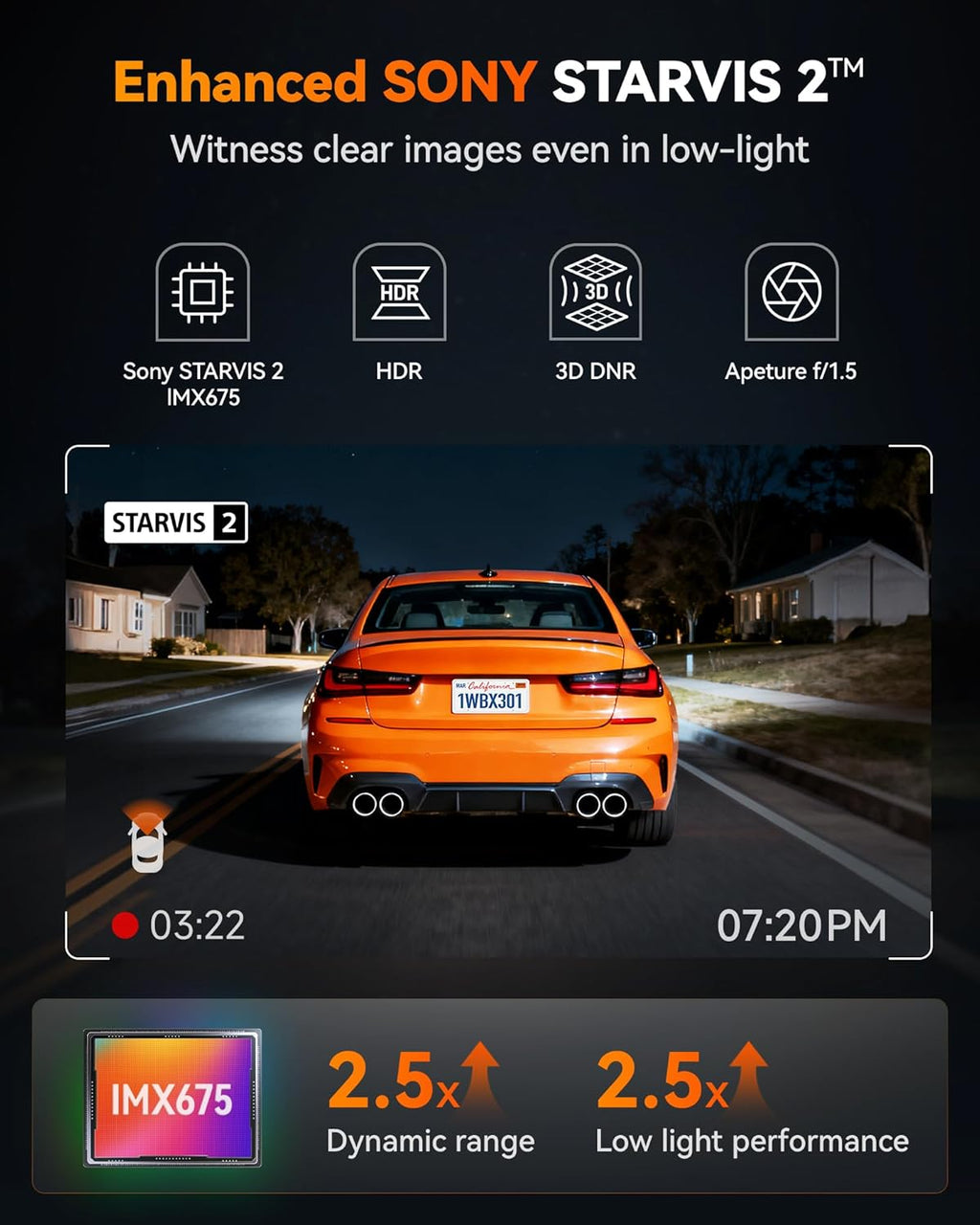 WOLFBO X 2.5 1440 60FP Das Camera STARVI IMX67 wit ADAS 1440P+1080 Dua Dashca Fron an Rea Camer 5M wit Built-i 5.8GH WiF GPS 64G Card Touc Screen G-Sensor Loo Record