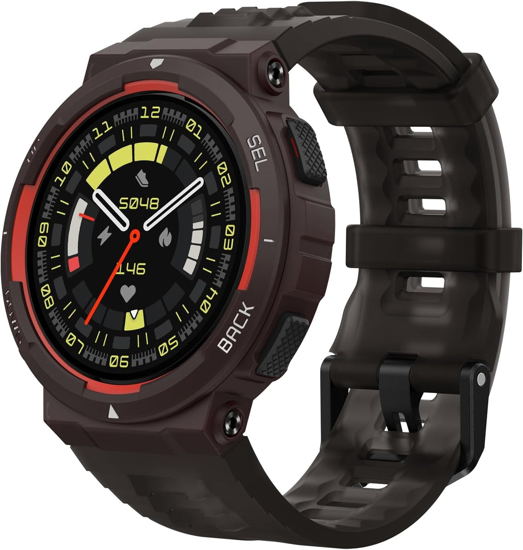 Amazfit Active Edge Smart Watch 46 mm, Rugged Fitness Watch, GPS, AI Health Coach, 16-Day Battery, 130+ Sports Modes, Activity Trackers and Smartwatches Android and iPhone Compatible, Lava Black