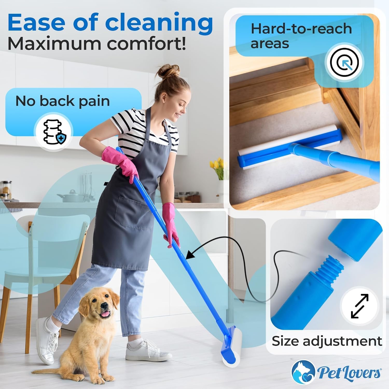 PetLovers Large Lint Roller with 3 Refills ¨C 400 Total Sheets for Tackling Pet Hair, Extra Large Floor and Carpet Roller for Homes with Pets, Perfect for Floors, Furniture, and Loving Pet Owners