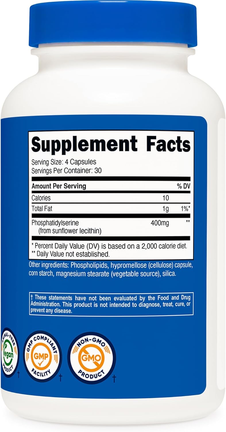 Nutricos Phosphatidylserin 400mg 12 Capsule So Free 3 Servings Vegetaria Friendly Non-GMO Glute Free