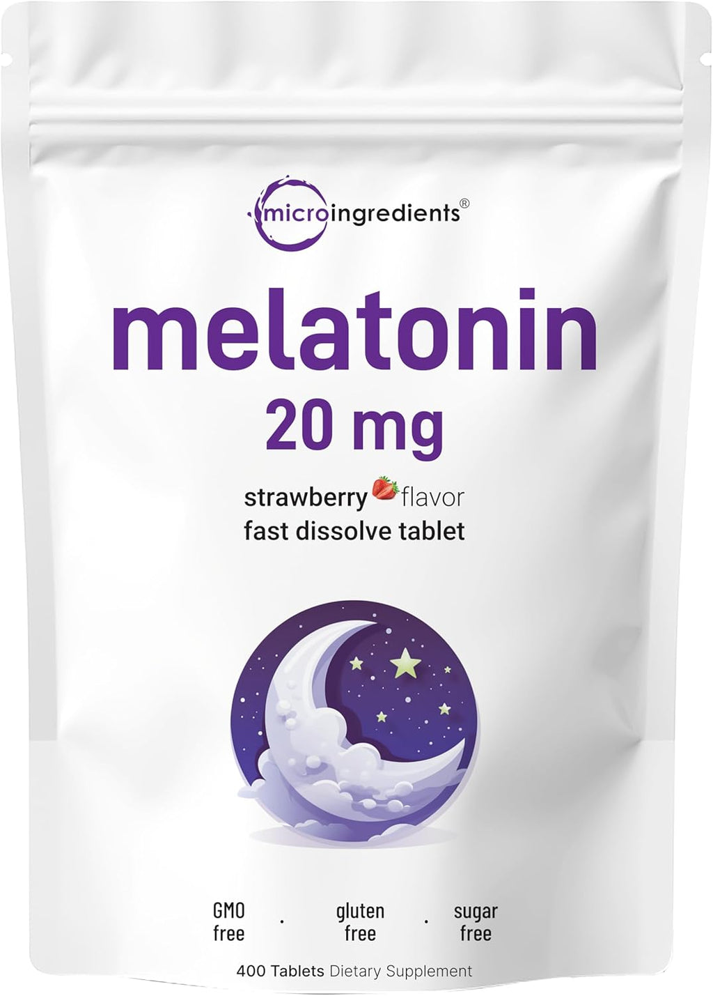 Micr Ingredient Melatoni 20mg 40 Tablet Natura Strawberr Flavo Fas Dissolv N Dru Vegetaria Friendl Non-GMO N Gluten Suga Free