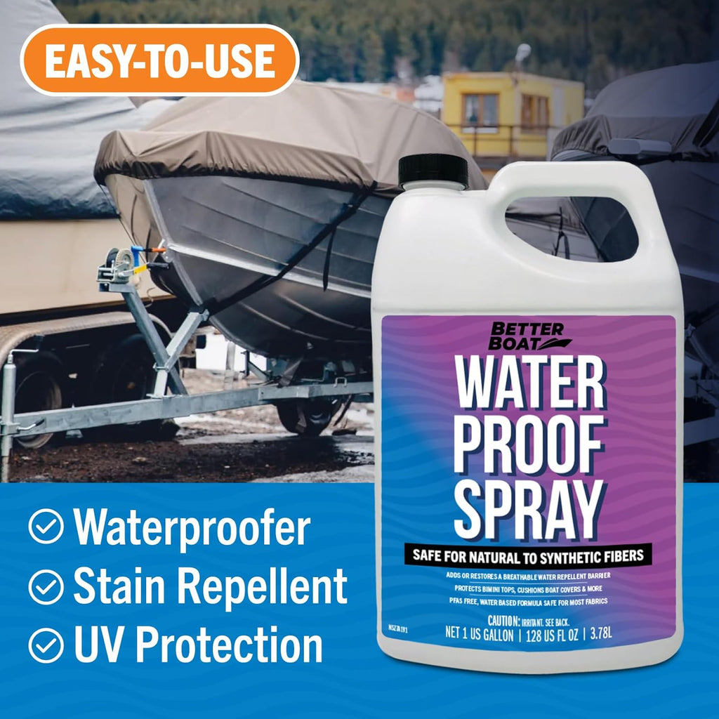 Fabric Waterproof Spray, 1 Gallon Heavy Duty Waterproofing Protector and Water Proof Repellent for Outdoor Marine Canvas, Boat Tops, Vinyl Seats, Tents, Clothing, Boots, Jackets, and Clothes