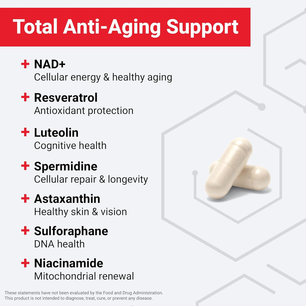 FORC FACTO NAD (NM o Nicotinamid Ribosid Alternative wit Resveratrol Astaxanthin Spermidin Luteoli Complex NA t Suppor Cellula Healt Health Aging 6 Capsules