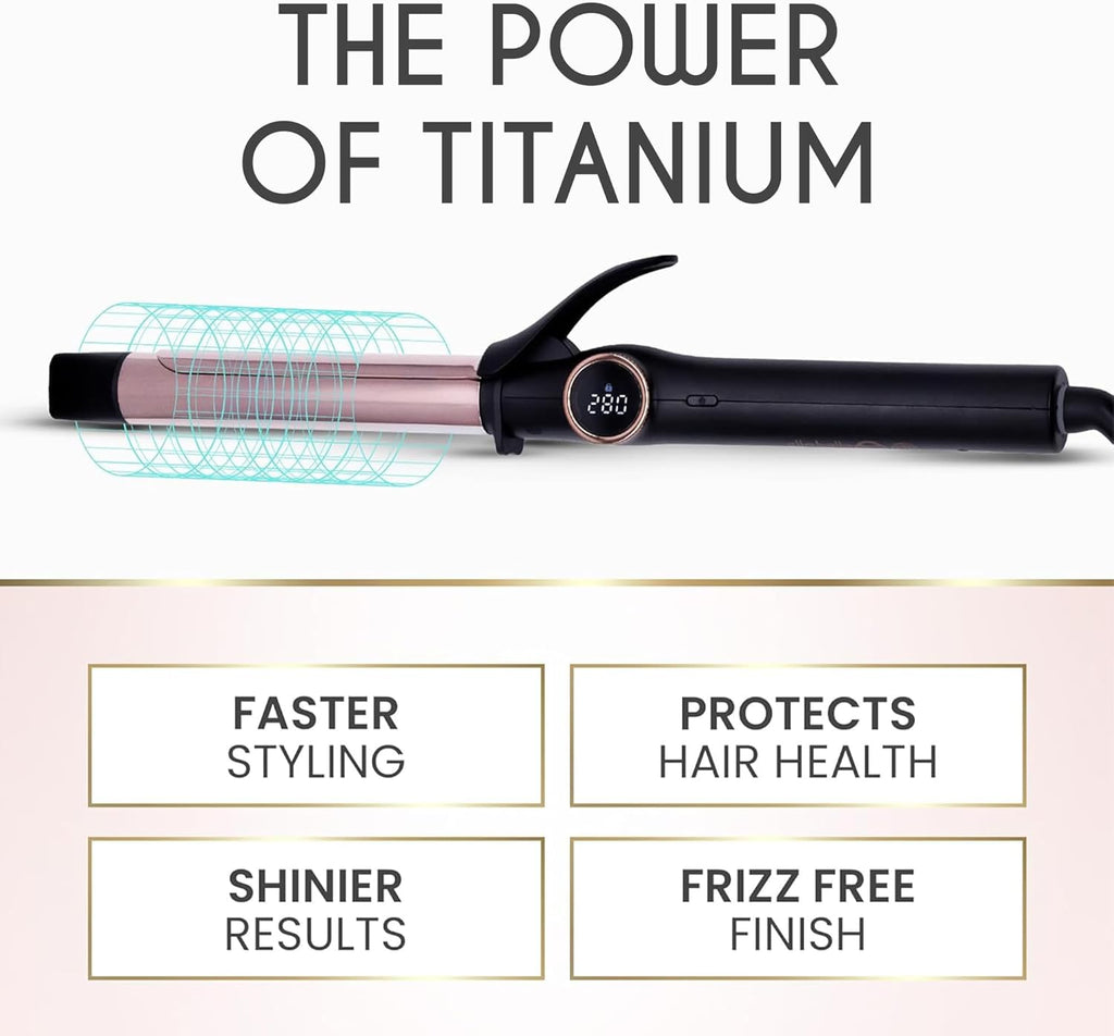 ELLA BELLA® Slimline Curling Iron 1 Inch - Professional Curling Wand with Dual Voltage, Titanium Coating, for Long-Lasting Curls and Reliable Styling