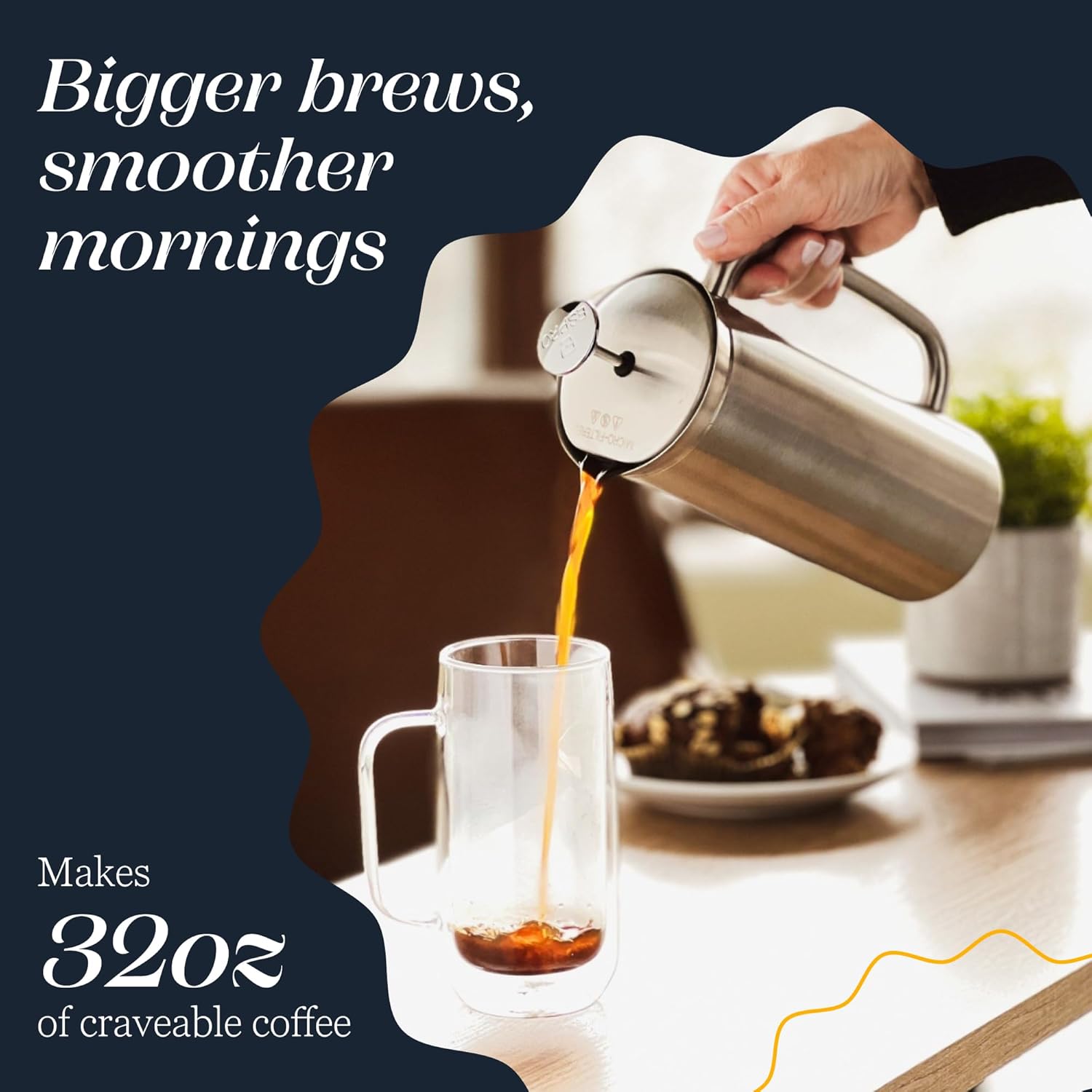 ESPRO P7 Brushed Stainless Steel French Press 304 ¨C Patented Double Walled Micro-Filter Insulated French Press Coffee Maker, Grit-Free Brew - Heat Resistant BPA Free (32oz)