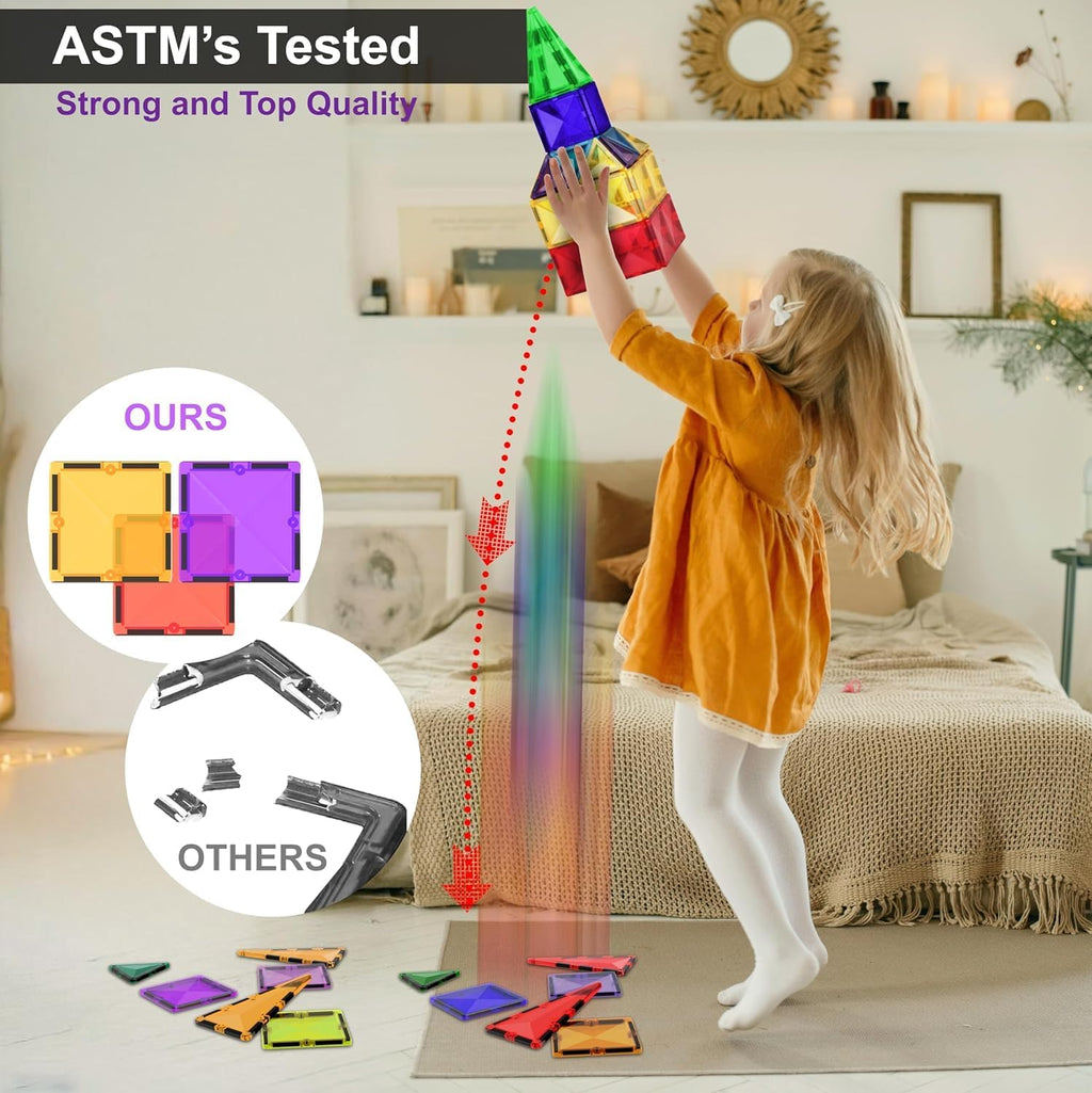 Magneti Tile Buildin Block To STE Educationa Magne Se fo Kids Creativit Preschoo Learnin Sensor Montessor Toddle Toy fo Boy Girl 3 Year Ol 57PC