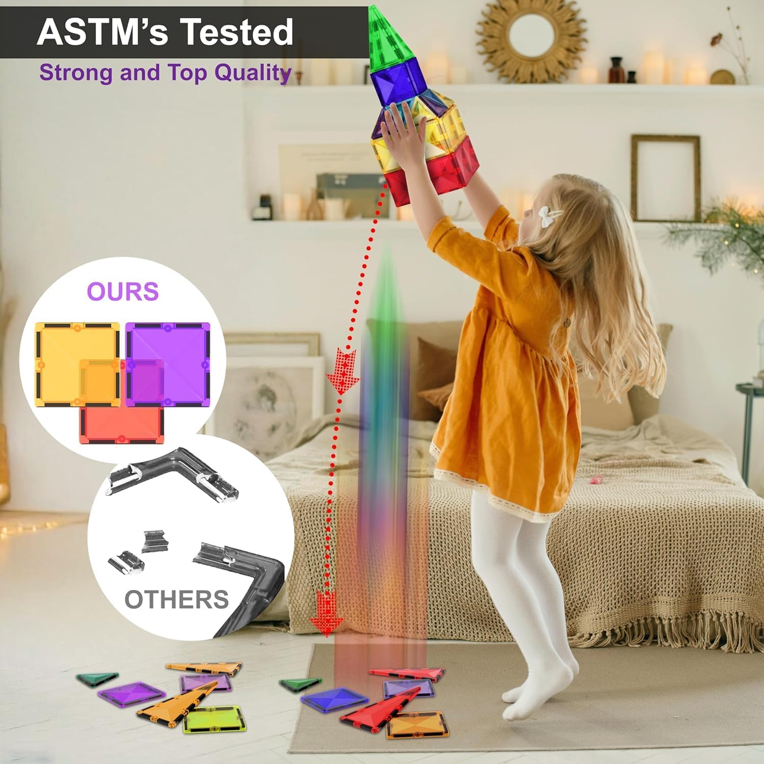 Magneti Tile Buildin Block To STE Educationa Magne Se fo Kids Creativit Preschoo Learnin Sensor Montessor Toddle Toy fo Boy Girl 3 Year Ol 57PC
