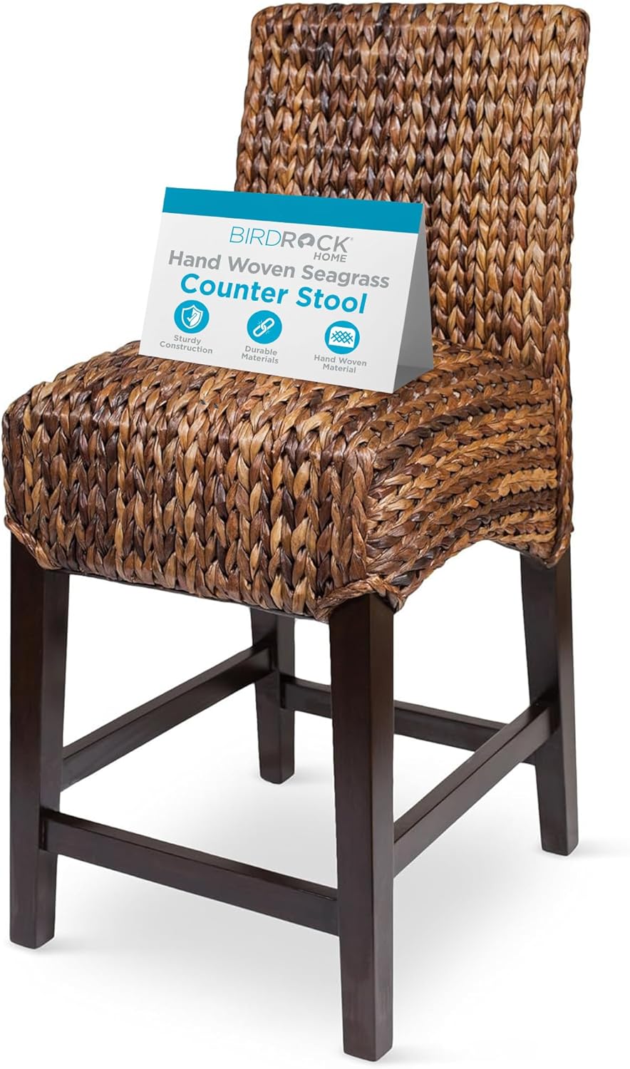 BIRDROC HOM Wove Seagras Counte Stoo Natura Wicke Woode Leg Boh Stoo fo Indoo an Outdoo Seatin fo Livin Room Patio o Kitche Decorativ Furnitur fo Adult Espresso