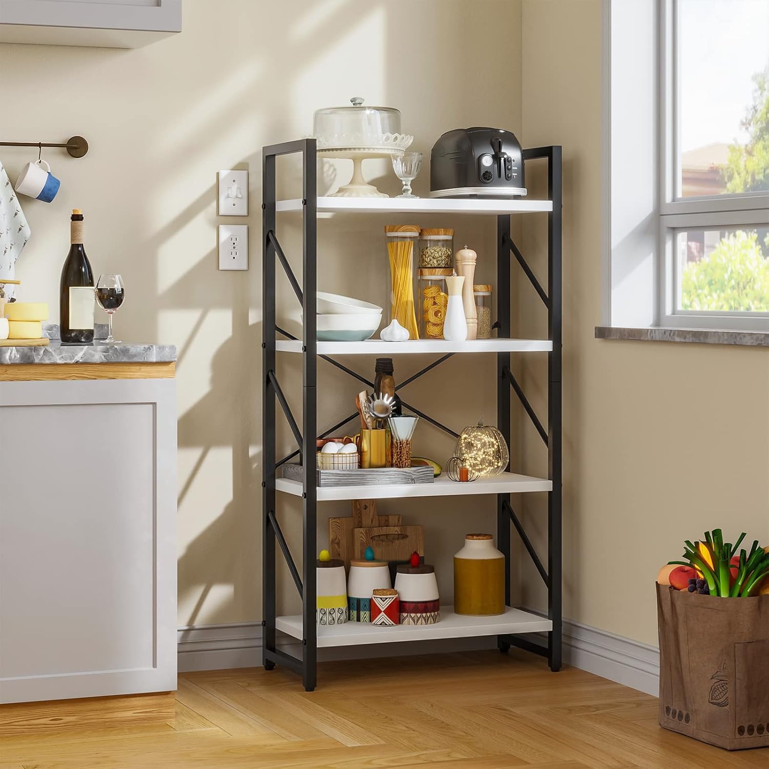 YITAHOME 4-Tier Bookshelf, Modern Free Standing 4 Shelf Bookcases and Bookshelves, Open Display Storage Book Shelves Book Rack Organizer Standing Shelving for Living Room Home Office, White