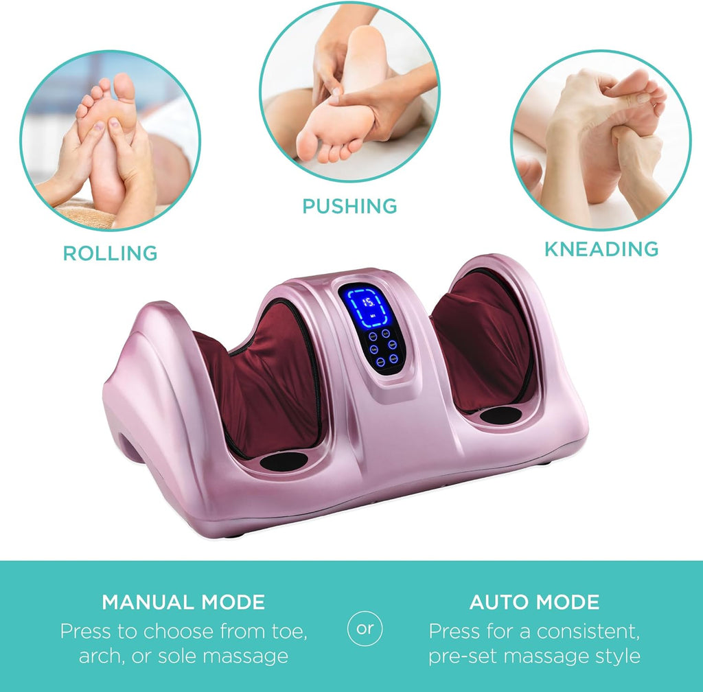 Best Choice Products Shiatsu Foot Massager for Pain Relief, Plantar Fasciitis, Neuropathy, Blood Circulation, Remote Control w/Compact Design - Rose Gold