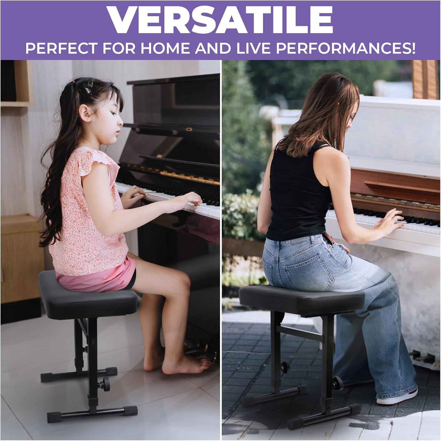 Liquid Stands Piano Bench Adjustable Stool ¨C Music Keyboard Bench Seat for Piano Keyboard Stand with Black Padded Cushion for Musicians Piano Stool Chair (Mesh Fabric)
