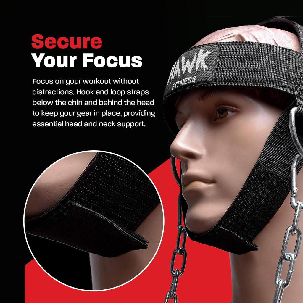 Haw Sport Nec Harnes fo Me an Wome wit Adjustabl Nec Stra an 30inc Stee Chai fo Safel Liftin Weight U t 15 lbs. Nec Exercis Equipmen fo Muscl Growt an Strengt Training