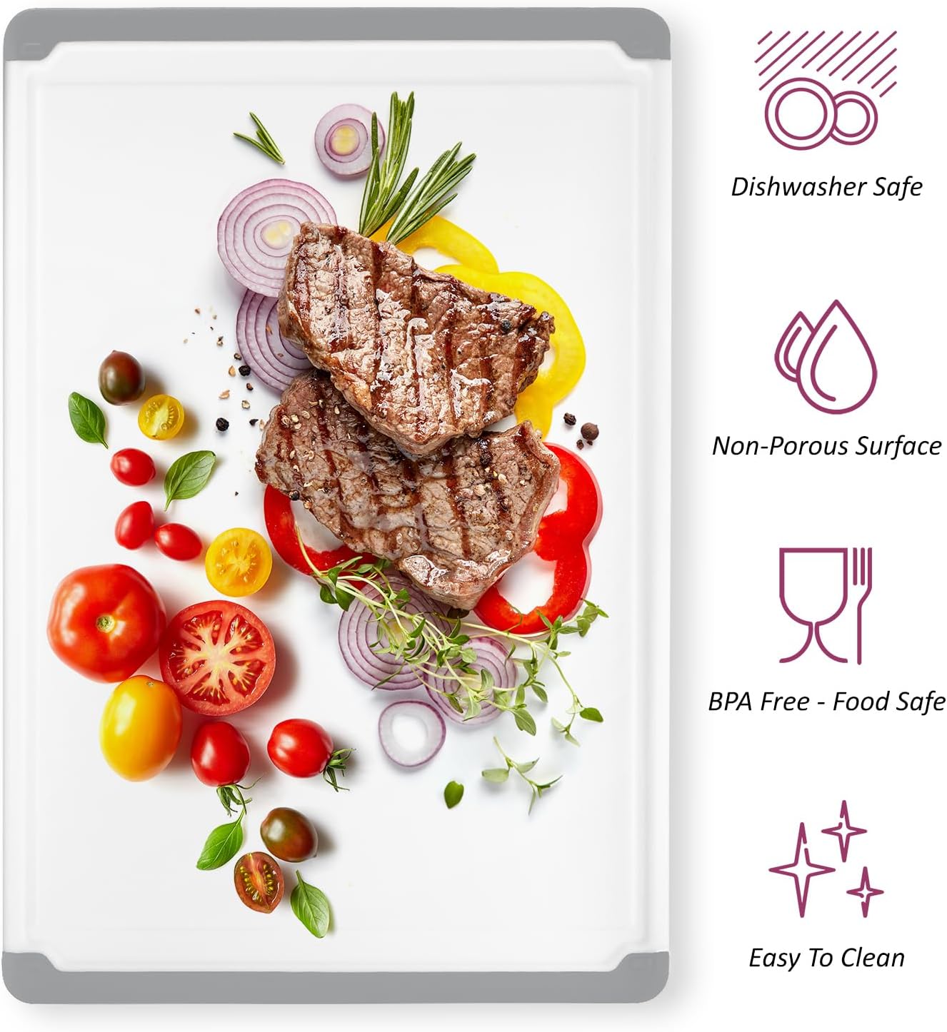 Large Cutting Boards for Kitchen - Dishwasher Safe Non-Slip Cutting Boards with Juice Grooves, Easy Grip Handles - Large and Thick Chopping Board (Grey)