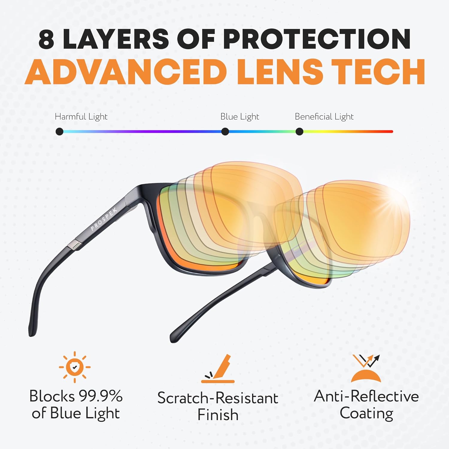 Prospek SOLARIS Blue Light Glasses, Orange/Amber Lenses Filter 99.9% Blue Light for Sleep, Computer Gaming Eyewear