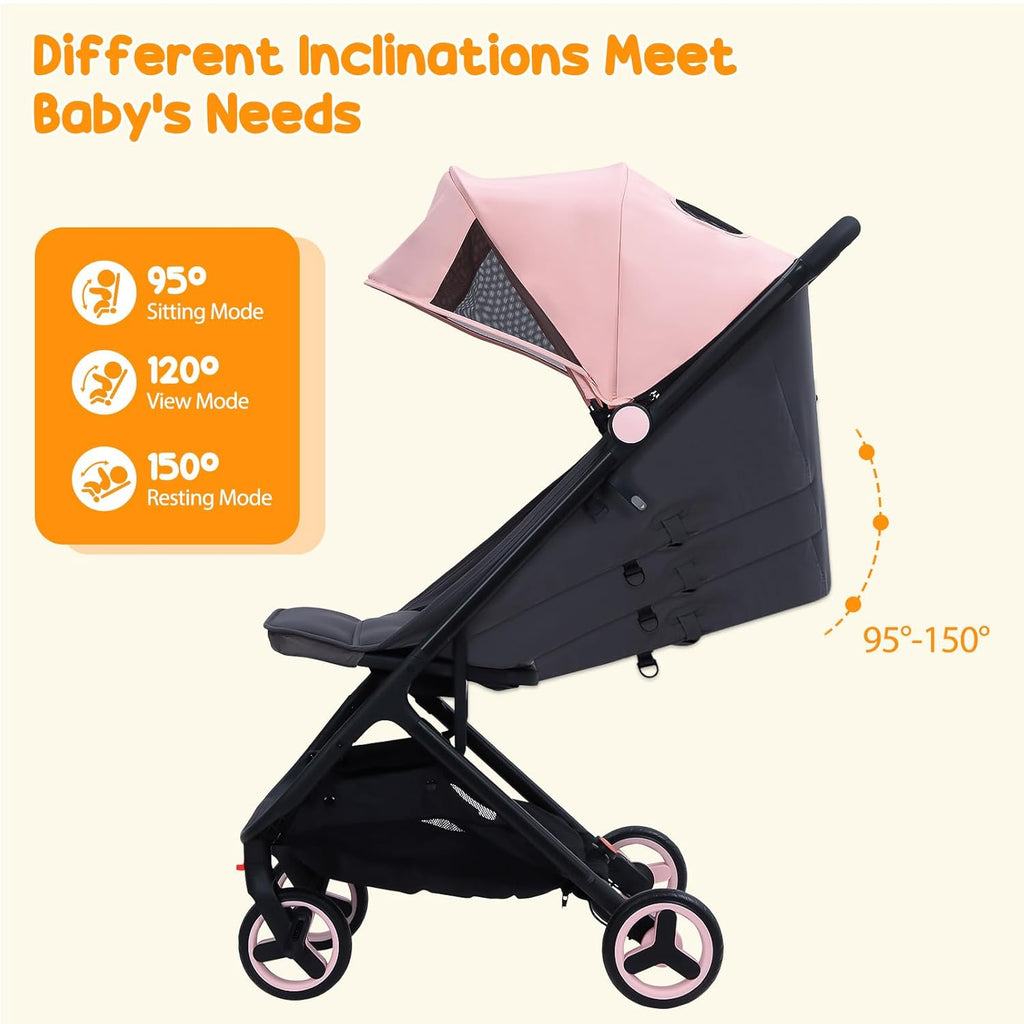 Garveelif Lightweigh Strolle fo Newborn Compac Bab Strolle fo Airplan wit 5-Poin Harness Storag Basket Trave Strolle fo Toddler Infan Strolle fo Newbor wit One-Han Fold