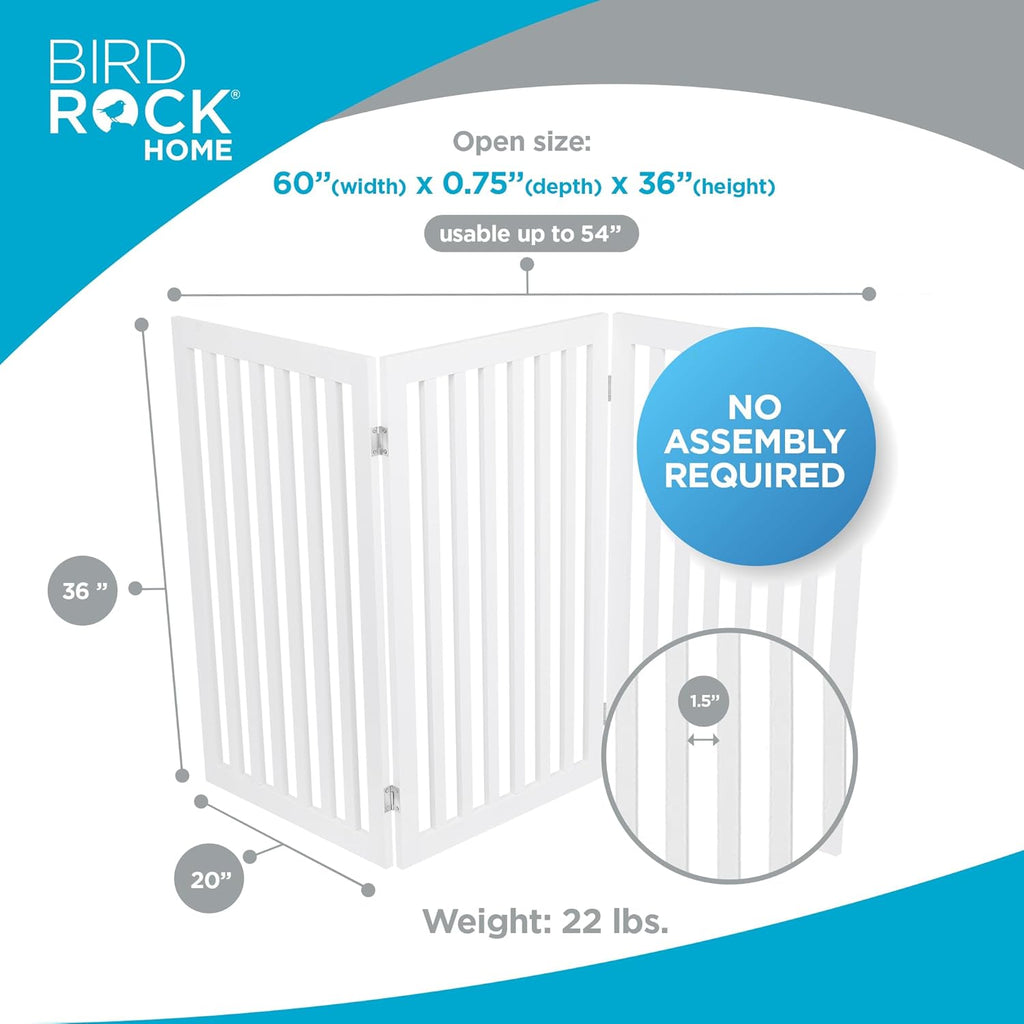 INTERNET'S BEST Dog Gate Indoor Freestanding Pet Barrier, Folding Wood Dog Fence, Extra Wide Doorway Puppy Gate, Indoor Animal Privacy Panel, Wooden Cat Fence - 3 Panel - 36inch, White