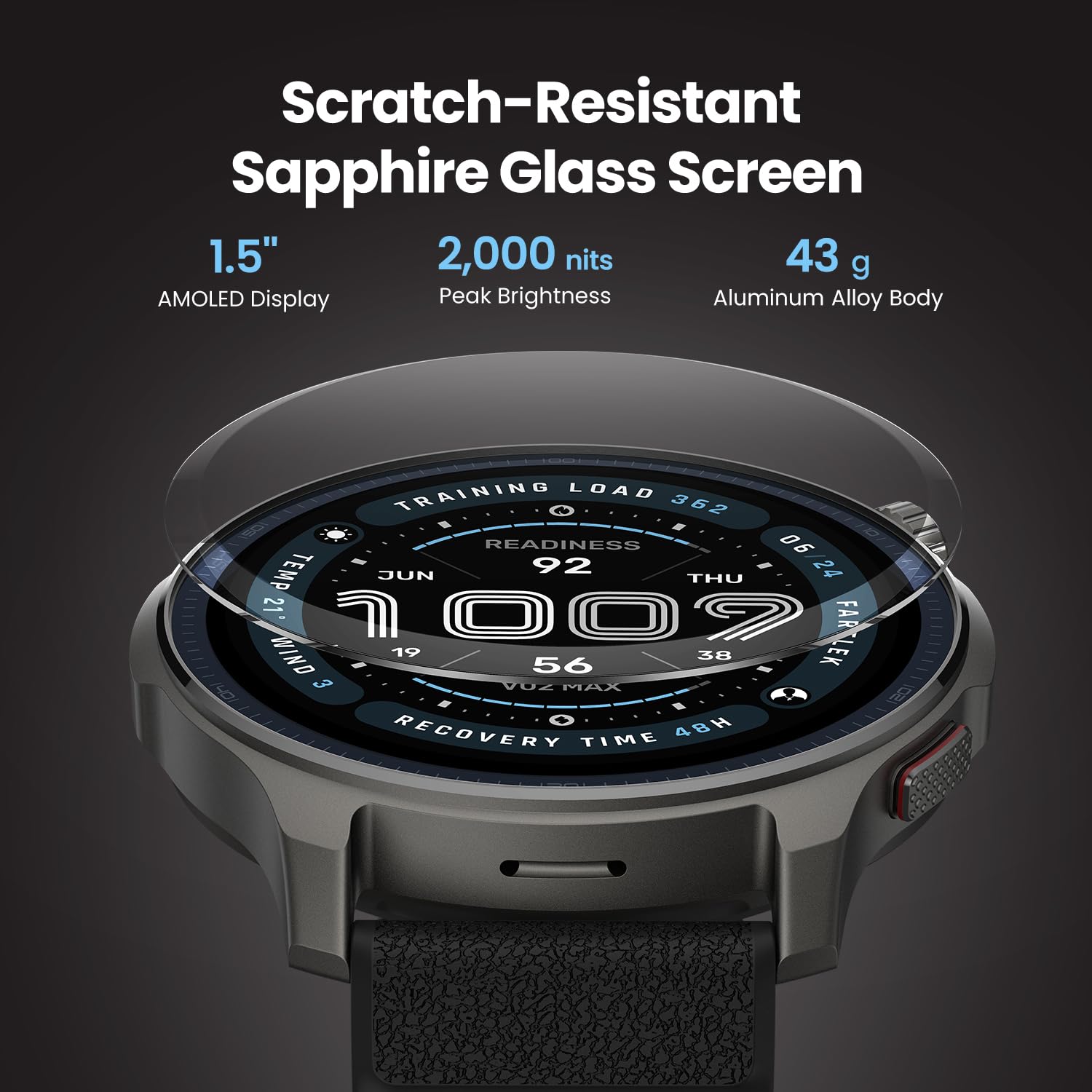 Amazfi Balanc Smar Watc 47m AMOLE Sapphir Glas Display Offlin Maps Dua Ban GPS 2 Day Battery 170 Spor Modes Hyro Gol Mode Hear Rat Slee Tracke fo Androi iPhone