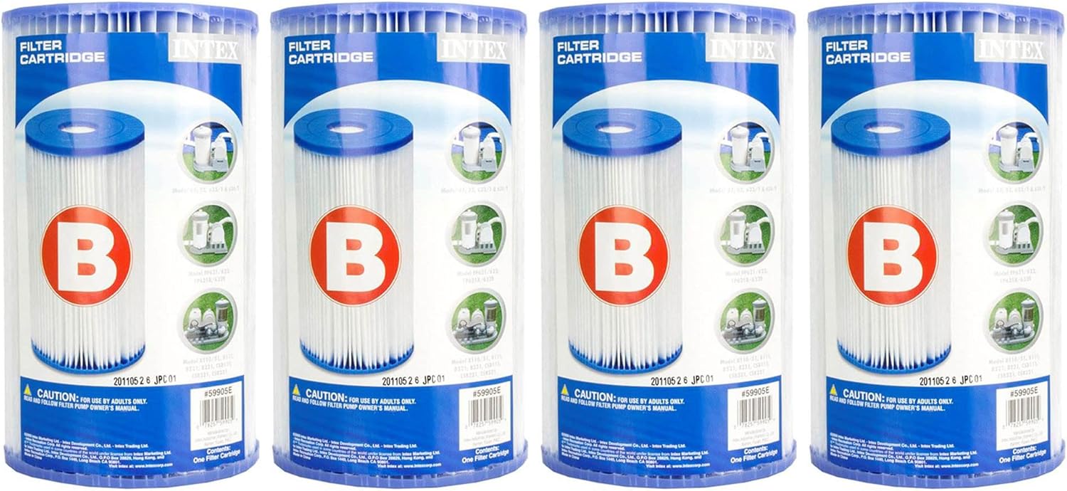 Intex 29005E Type B Pool Filter Cartridge Filter Pumps ¨C Easy-to-Clean ¨C Dacron Paper ¨C Efficient Filtration ¨C 4 Pack