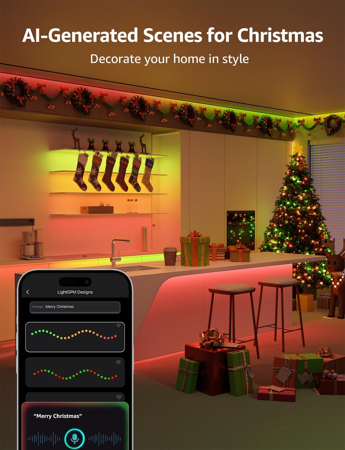 Lepro S1 AI LED Strip Lights for Christmas Decorations, 100ft(2 Rolls of 50ft) Smart RGB Light Strips with IC, Music Sync, Personalized Al Lighting Designer, No Remote, 2.4GHz Wi-Fi & Bluetooth