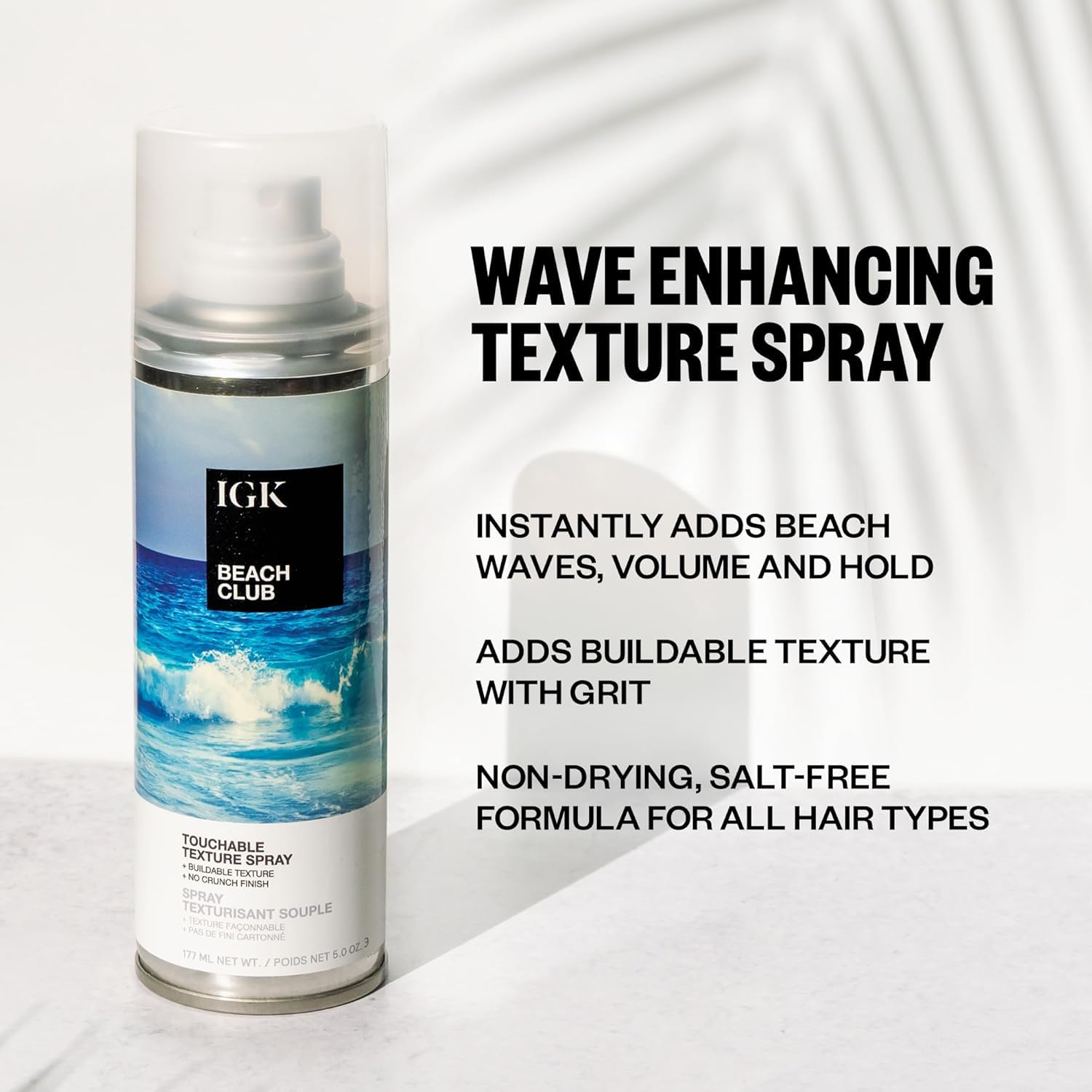 IGK BEACH CLUB Touchable Texture Spray | Hold + Volume + Lightweight | Vegan + Cruelty Free |