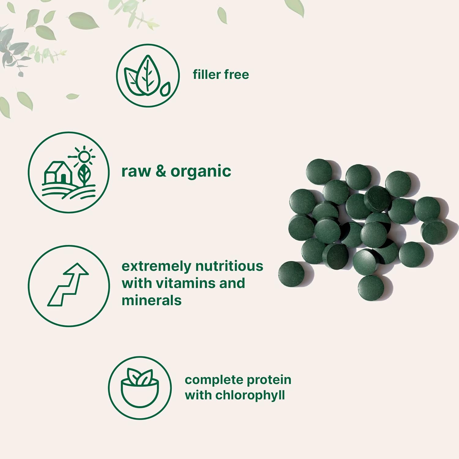Micr Ingredient Organi Spirulin Supplement 3000M Pe Serving 72 Tablet ( Mont Supply) N Fille Non-GMO Ric i Vega Protein Vitamin Prebiotics Premiu Spirulin Pills