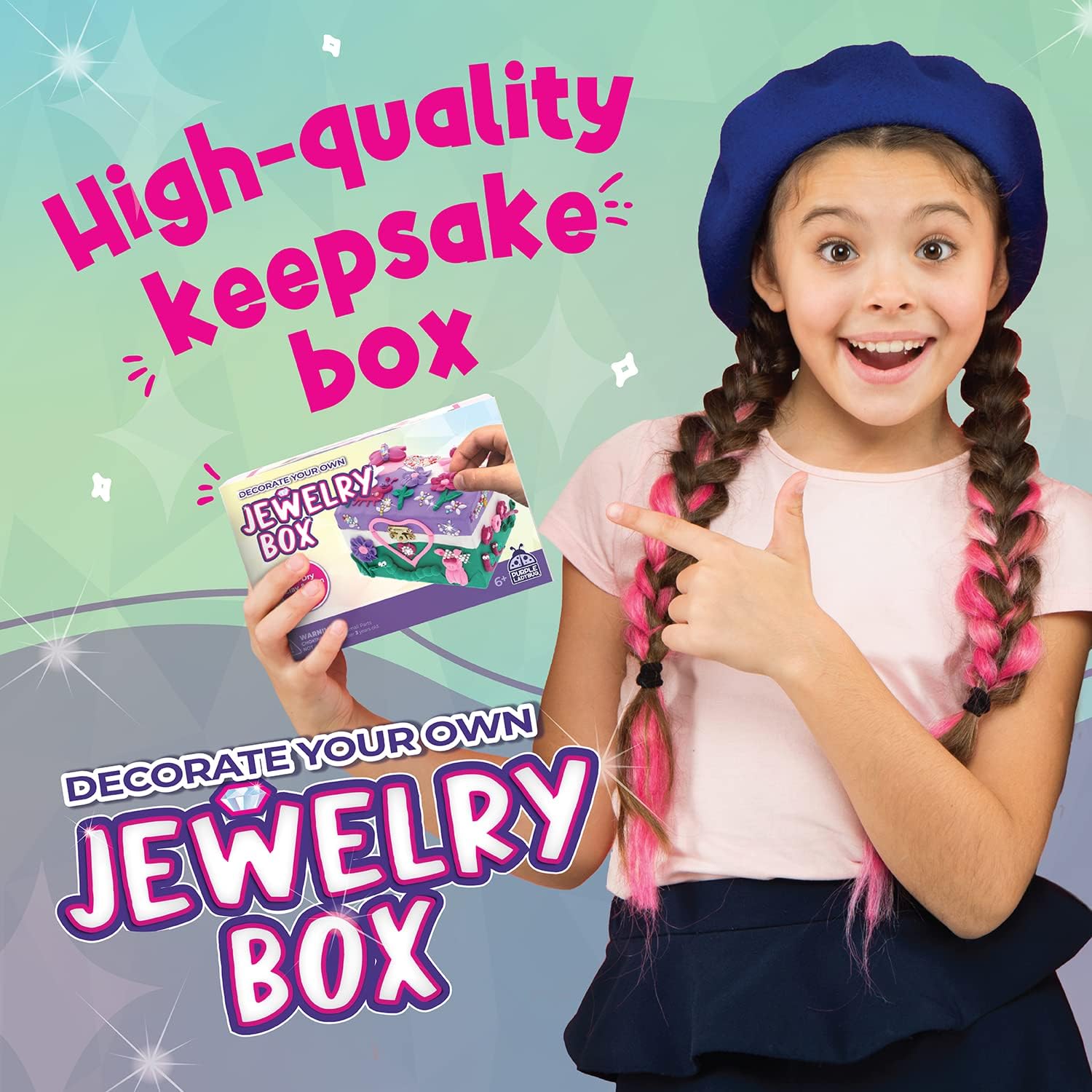 PURPLE LADYBUG Design Your Own Jewelry Box Craft Kit with Clay & Gem Stickers ¨C Christmas Craft for Girl 8-12, Girls Arts & Crafts Age 6-8 & Up ¨C Birthday Gift for Girls 8-10 Years Old