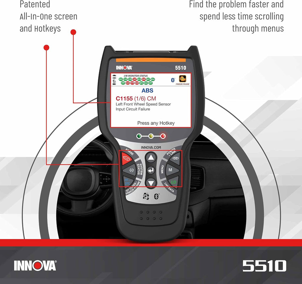 INNOV 551 OBD Scanner Sca Too fo ABS Al Syste Scanner Calipe Service Brak Pa Life Read/Eras ABS/SR Codes Rese Oi Light Liv Data Update Included