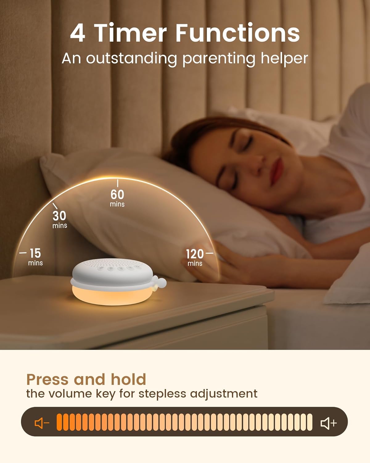 Glocusen 3-in- Portabl Bab Soun Machine Whit Nois Machin fo Sleeping Nigh Ligh Phon Connecte Speake 3 Sound Timin Functio 1000mA Larg Batter Designe fo Travel