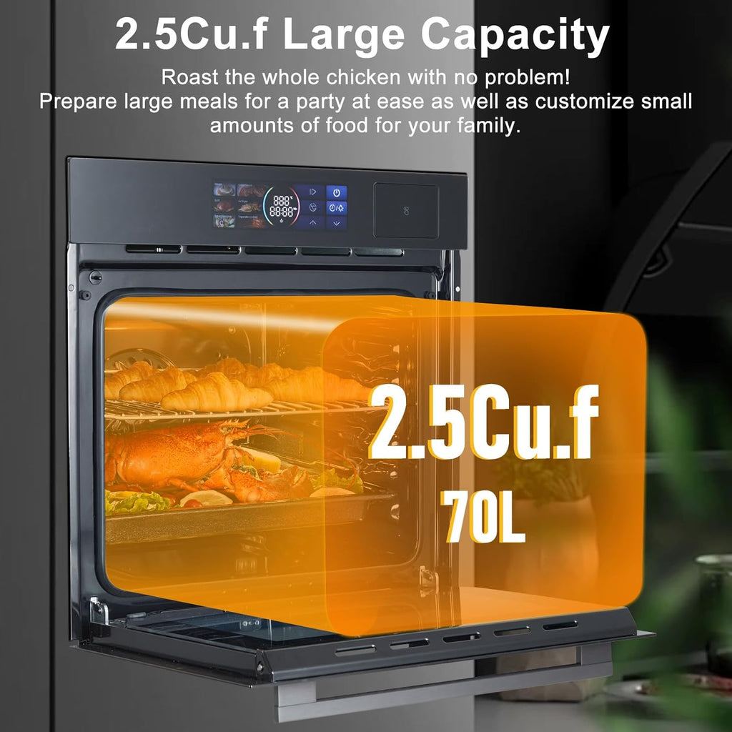 GarveeHom 2 i Electri Wal Oven 2.5Cu. Larg Capacit Versatil Cookin Options 3000 Heating Le Display Touc Control Touc Screen Spaciou Capacity