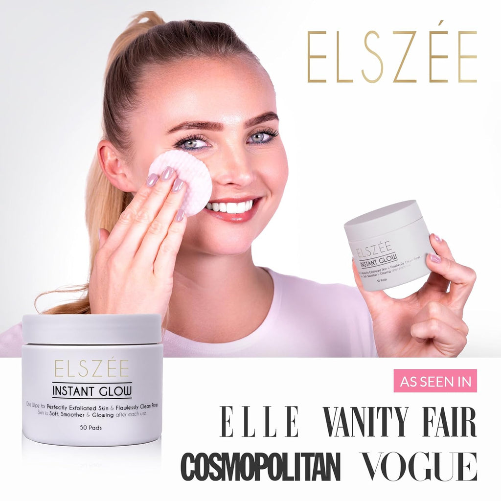 ELSZ¨¦ Instan Glo Exfoliatin Treatmen Pad Dail Exfolian 2-in- Dee Por Cleansin Radianc Boos Luxur London-Formulate Skincar 3 Pre-Soake Pads