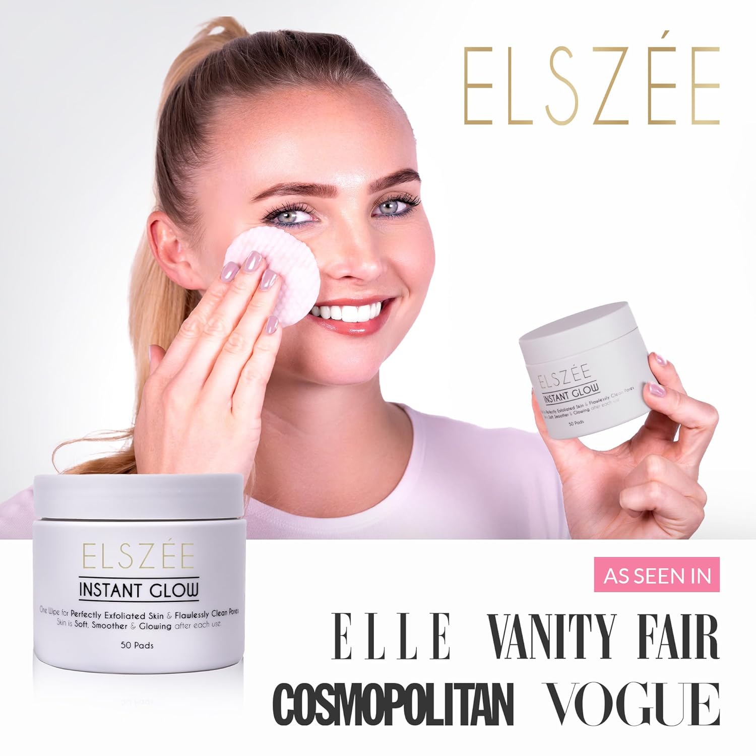 ELSZ¨¦ Instan Glo Exfoliatin Treatmen Pad Dail Exfolian 2-in- Dee Por Cleansin Radianc Boos Luxur London-Formulate Skincar 3 Pre-Soake Pads