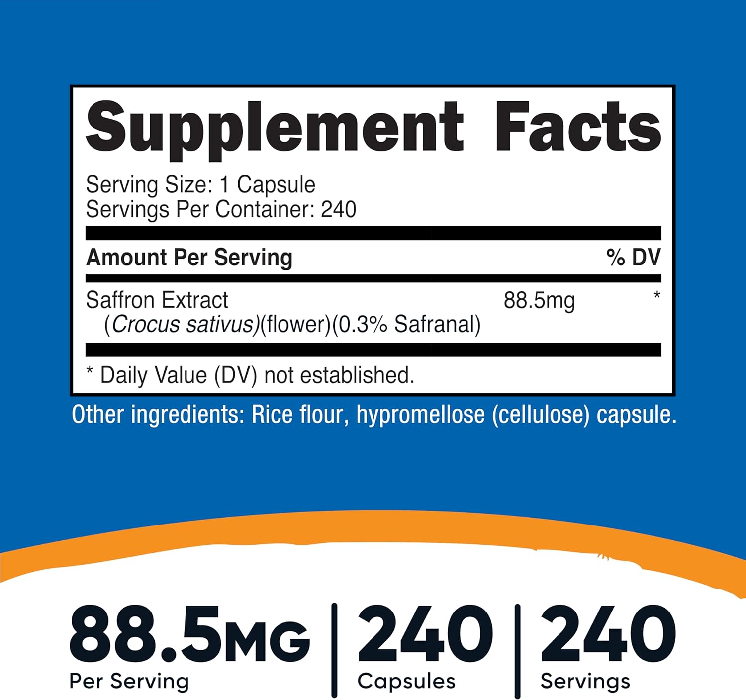 Nutricost Saffron Extract 88.5mg, 240 Capsules - Veggie Caps, Non-GMO, Gluten Free
