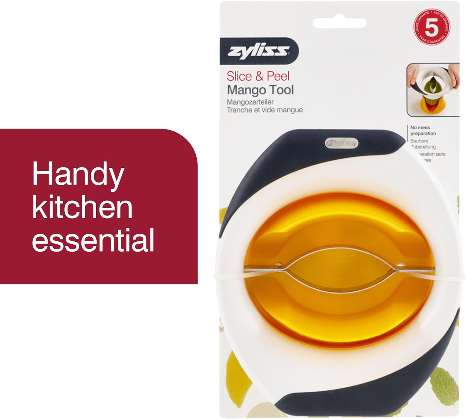 Zylis 3-in- Mang Slicer Peele an Pi Remove Too Kitche Mang Depitte Peele Gadge Frui Slice wit Micro-Serrate Stainles Stee Blade Mang Core fo Eas Use