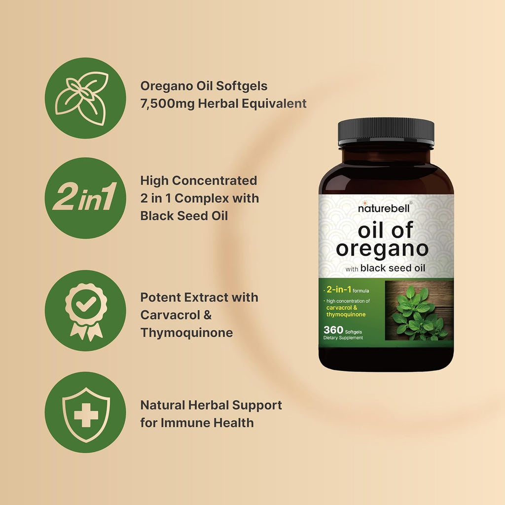 NatureBel Oregan Oi wit Blac See Oil 36 Softgel 360-da Suppl Essentia Oil fo Immun Healt Retain Hig Concentrate Carvacro Thymoquinon Non-GMO