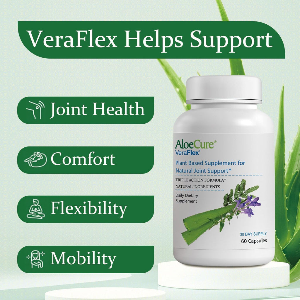 AloeCure VeraFlex Natural Joint Health, 60 Capsules, Clinically Tested Natural Plant-Based Formula to Support Comfort, Mobility and Flexibility - Featuring Organic Aloe Vera, 3-Pack