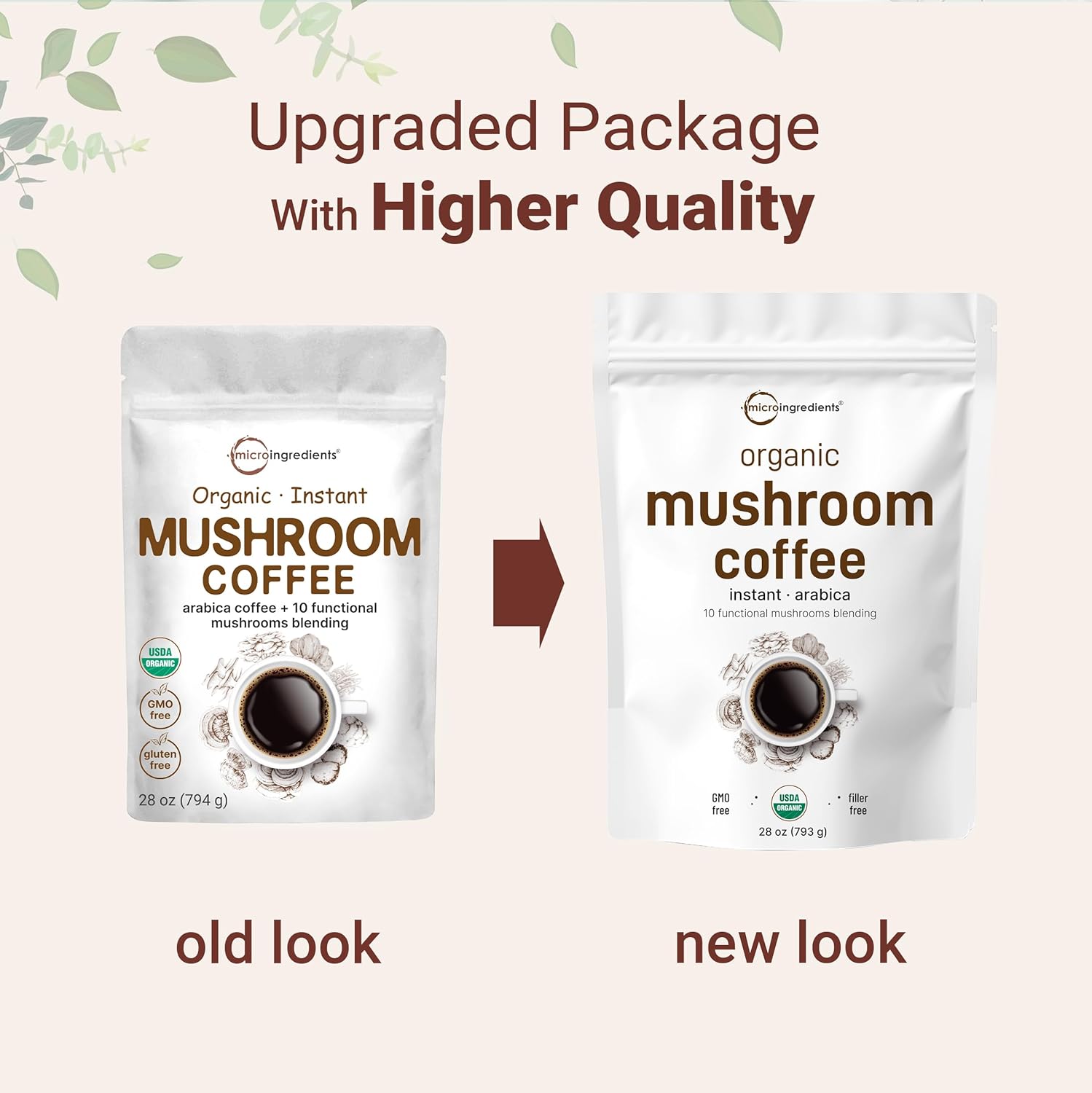 Organic Instant 10 in 1 Mushroom Coffee Powder, 28 Ounce (317 Servings) | Weight Immune Support | Premium Arabica Coffee with Lion¡¯s Mane, Chaga, Reishi,More