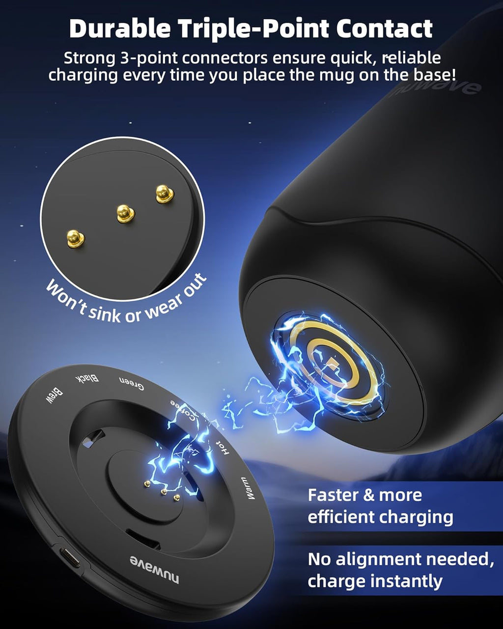 Nuwav Smar Heate Coffe Mu Rechargeable 16o Sel Heatin Temperatur Contro Mu wit LE Display Custo Bre Modes Double-Wal Vacuu Insulation 5-Hou Batter Life Aut Shut-Off