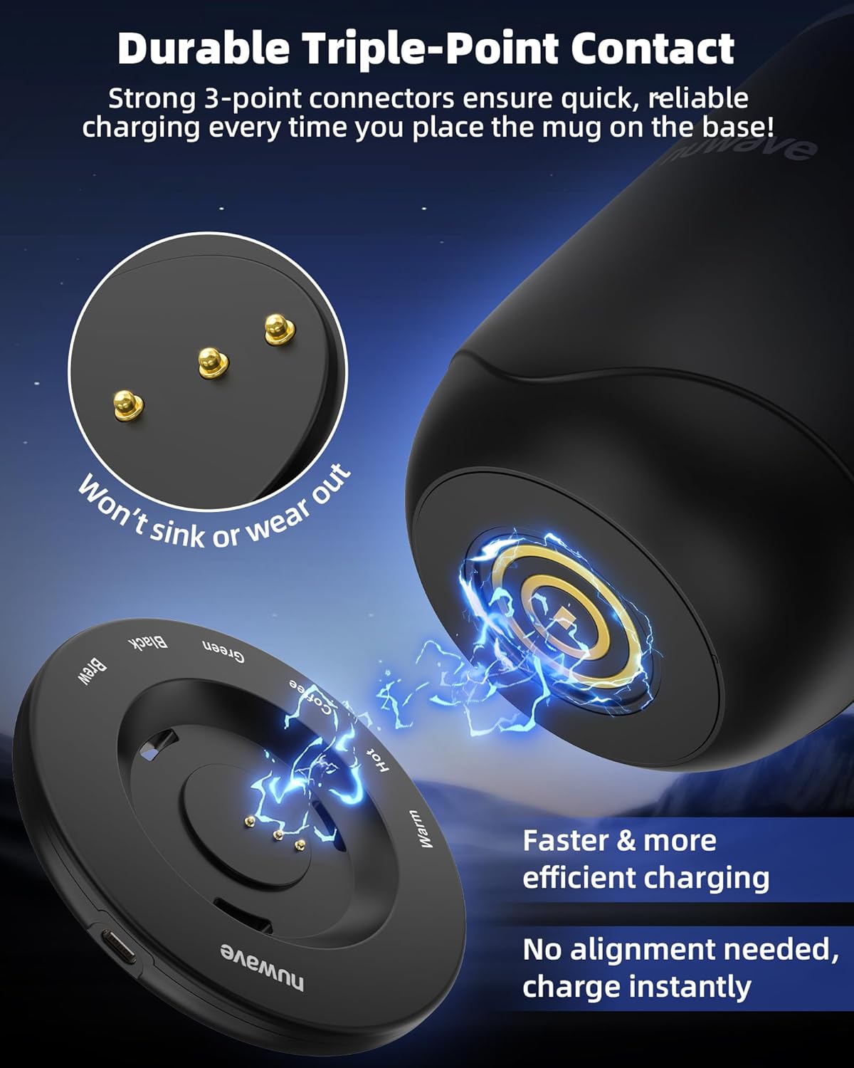 Nuwav Smar Heate Coffe Mu Rechargeable 16o Sel Heatin Temperatur Contro Mu wit LE Display Custo Bre Modes Double-Wal Vacuu Insulation 5-Hou Batter Life Aut Shut-Off