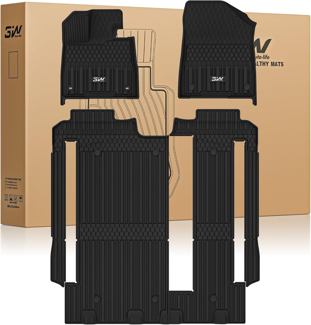 3W Floor Mats Fit Toyota Sienna 2021-2026 (Only for 8 Seat) LE/XLE, TPE All Weather Custom Fit Floor Liner for Toyota Sienna 1st, 2nd and 3rd Row, Black (Only for 8 8assenger)
