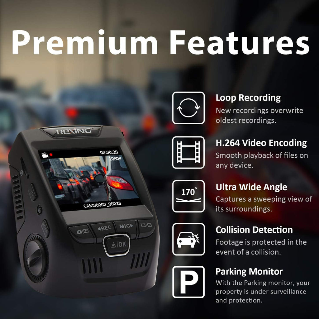 Rexin V Basi Das Ca 1080 FH DV Ca Drivin Recorder 2.4inc LC Scree 170¡ãWid Angle G-Sensor WDR Parkin Monitor Loo Recording