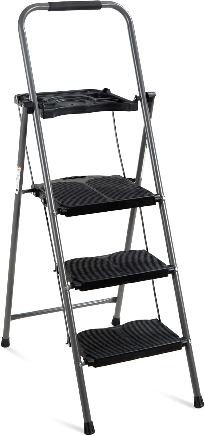 Bes Choic Product 3-Ste Ladde wit Too Tray Portabl Foldin Wid Anti-Sli Ste Stool Han Gri fo Hom an Office 330l Capacity