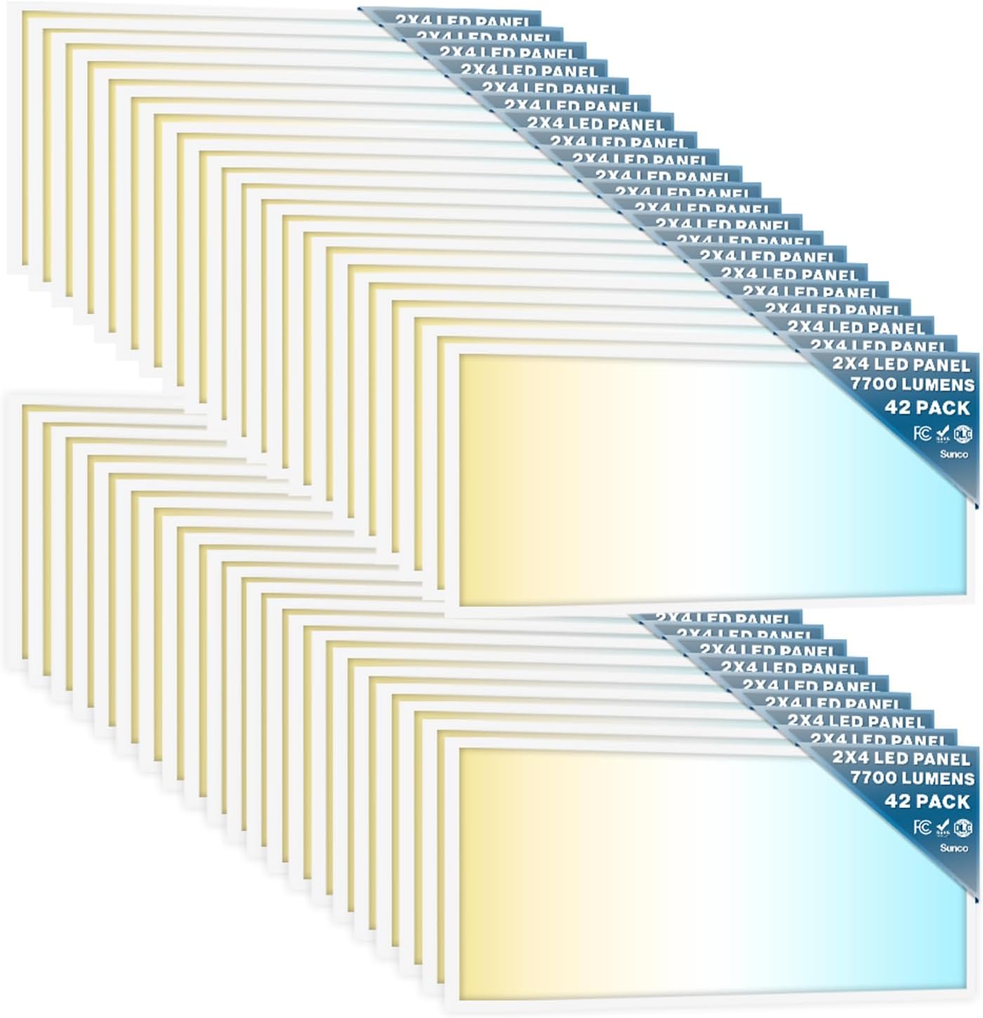 Sunc 4 Pac 2x LE Fla Pane Ligh Dro Ceilin Offic Fixture 770 LM Selectabl Features 40W/50W/60W 4000K/5000K/6000K Dimmabl (0-10V) Dustproo ETL.